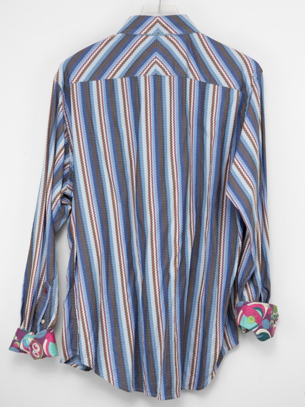 Robert Graham Flip Cuff Shirt Button Down Stripe Blue Brown Size XL - Picture 2 of 6